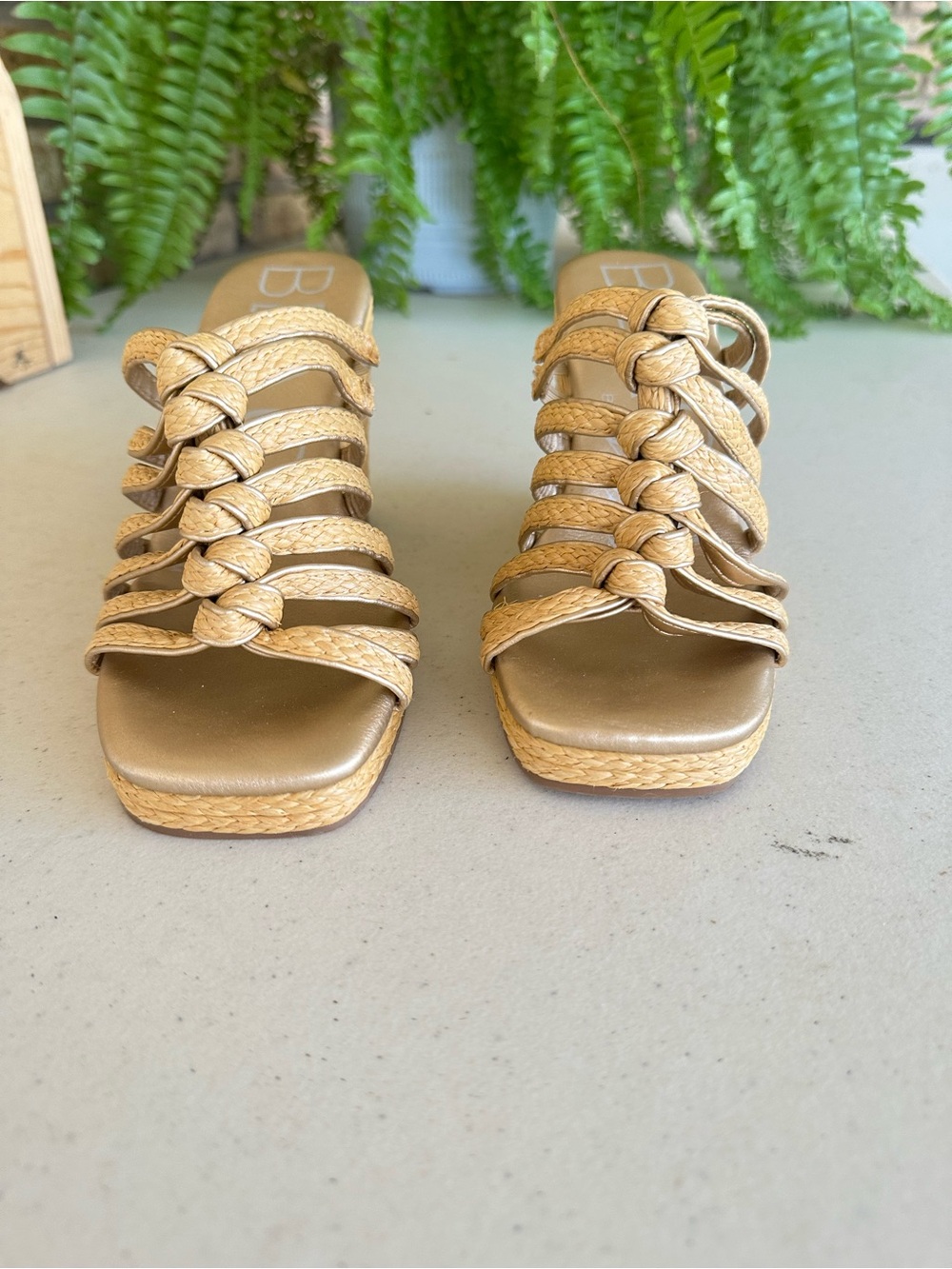 Bea Gold Braided Wedge Sandals - Women's Slip-On